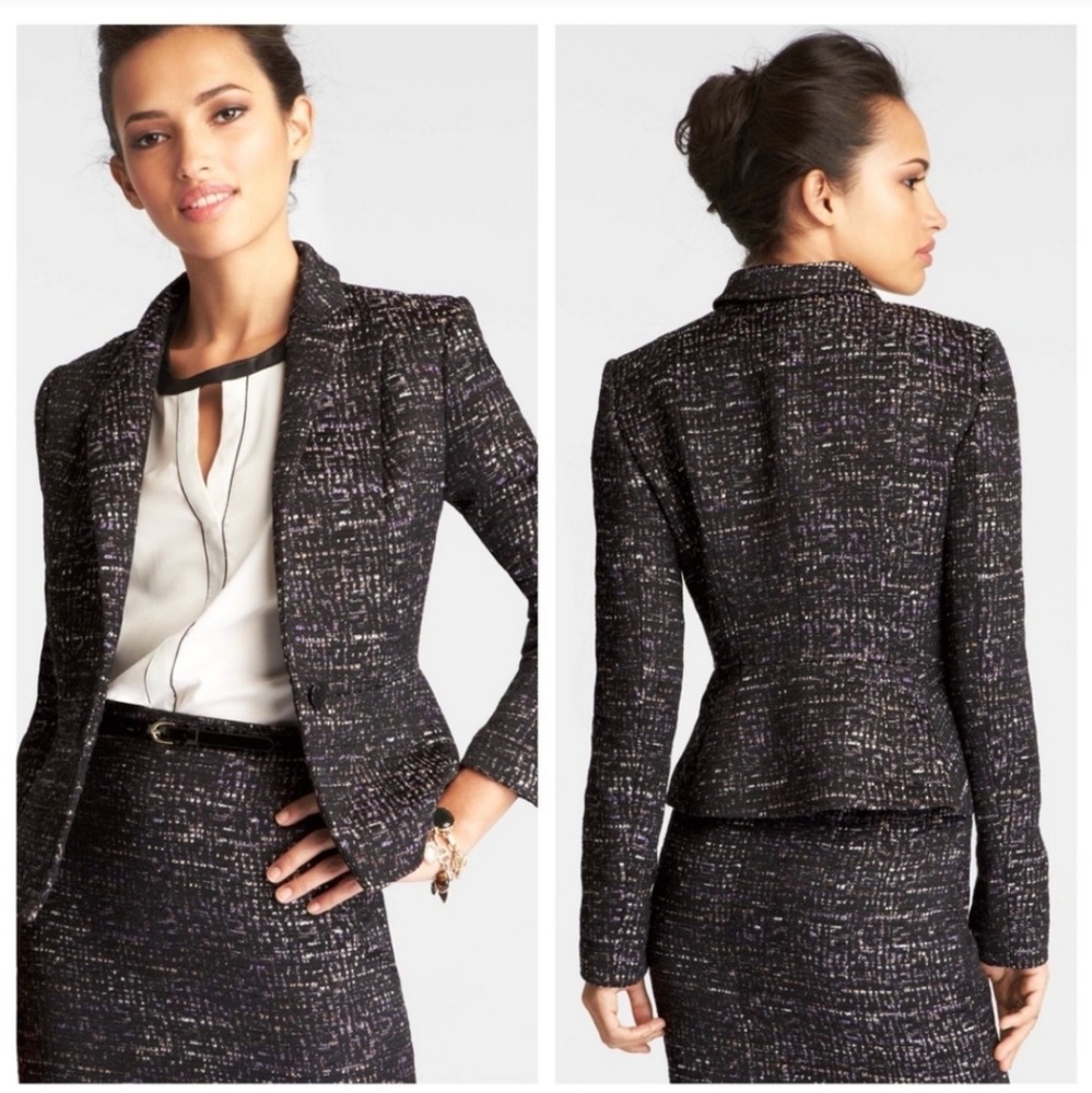 Ann Taylor Marled Tweed Black Purple Blazer Jacket